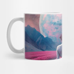 Woman in a field of pink flowers - surrealism art Mug